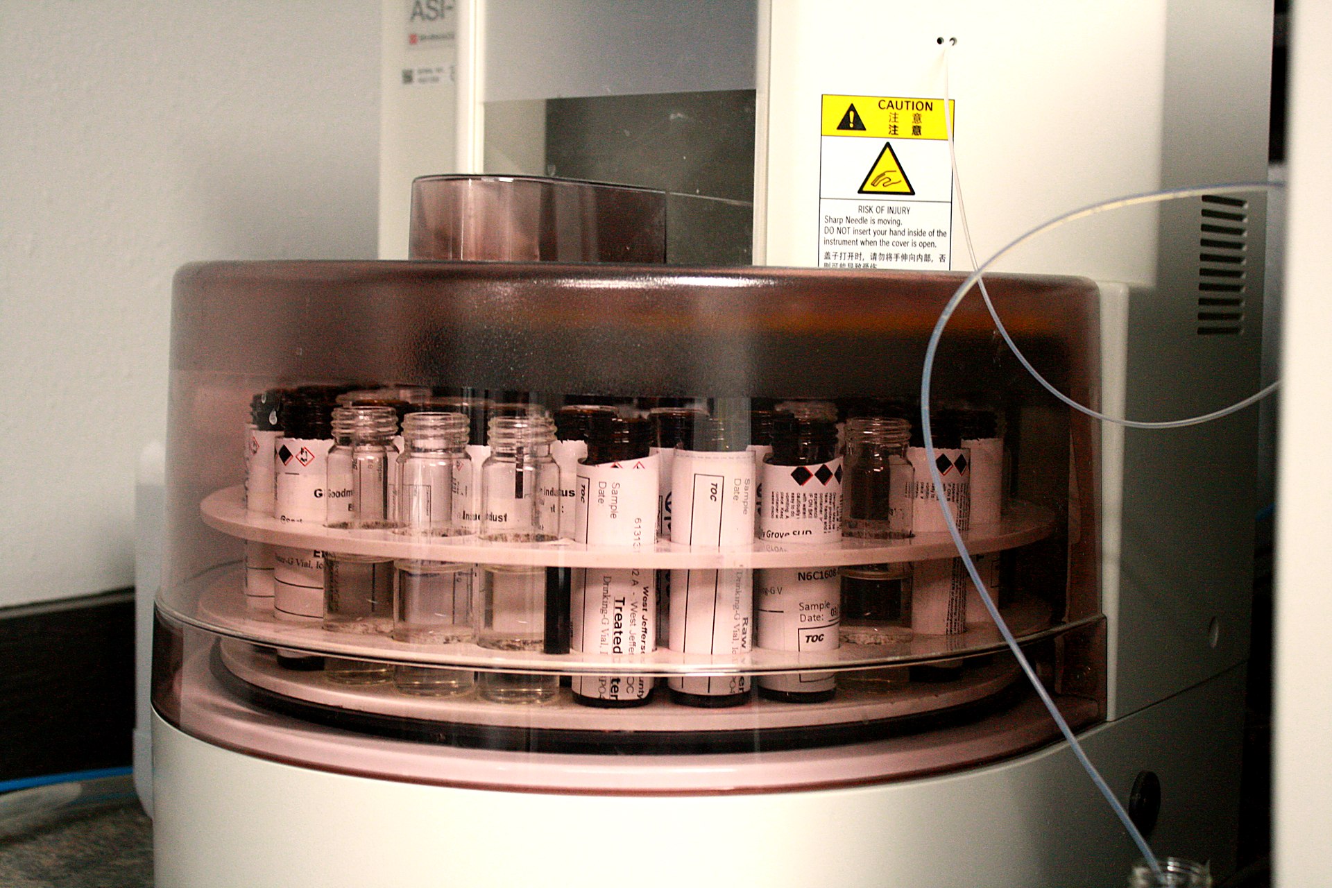Autosampler vials labeled for PFAS sample handling