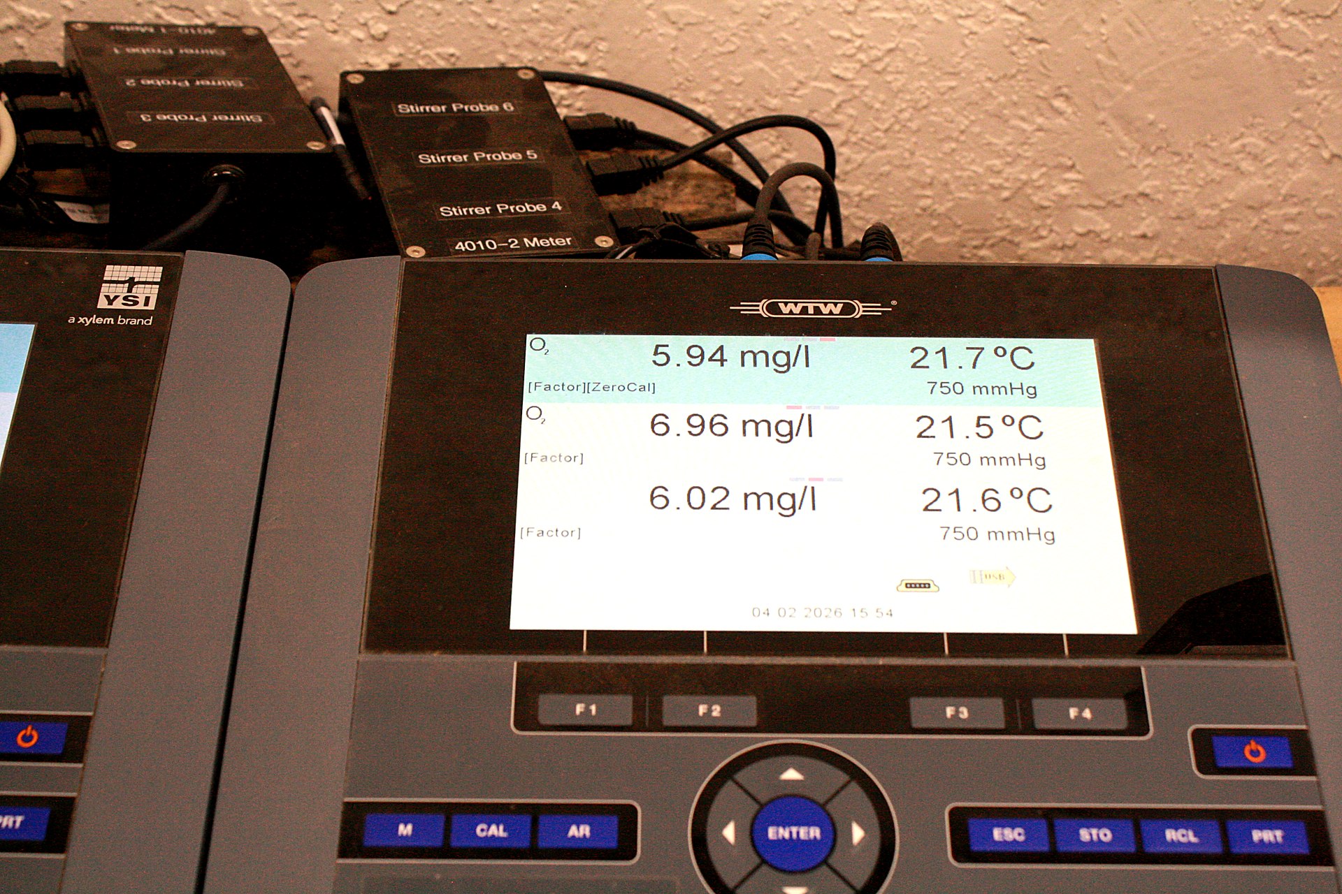Dissolved oxygen meter reading during drinking water analysis